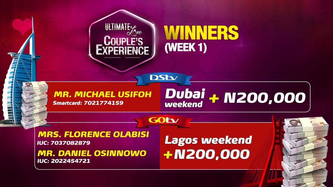 Winners of UWinners of Ultimate Love Couple’s Experience Week 1ltimate Love Couple’s Experience Week 2!