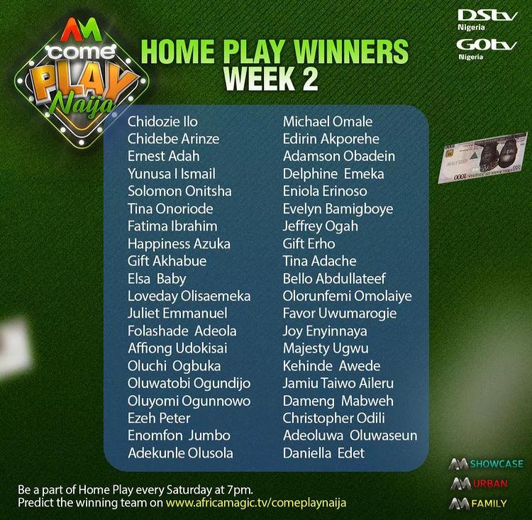 List of 40 Winners of Come Play Naija Week 2 as Team Indigo won